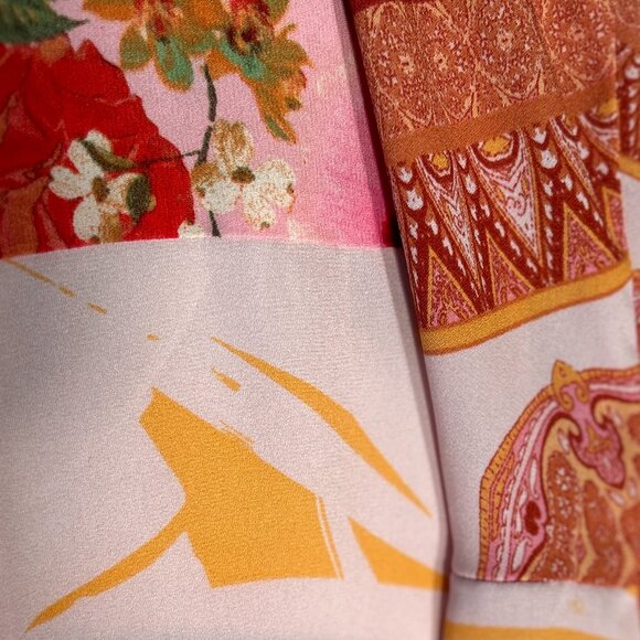 Pink Mixed Media Prints SZ 2X Button Front Shirt Boho Cottage Tunic Feminine - Picture 12 of 12